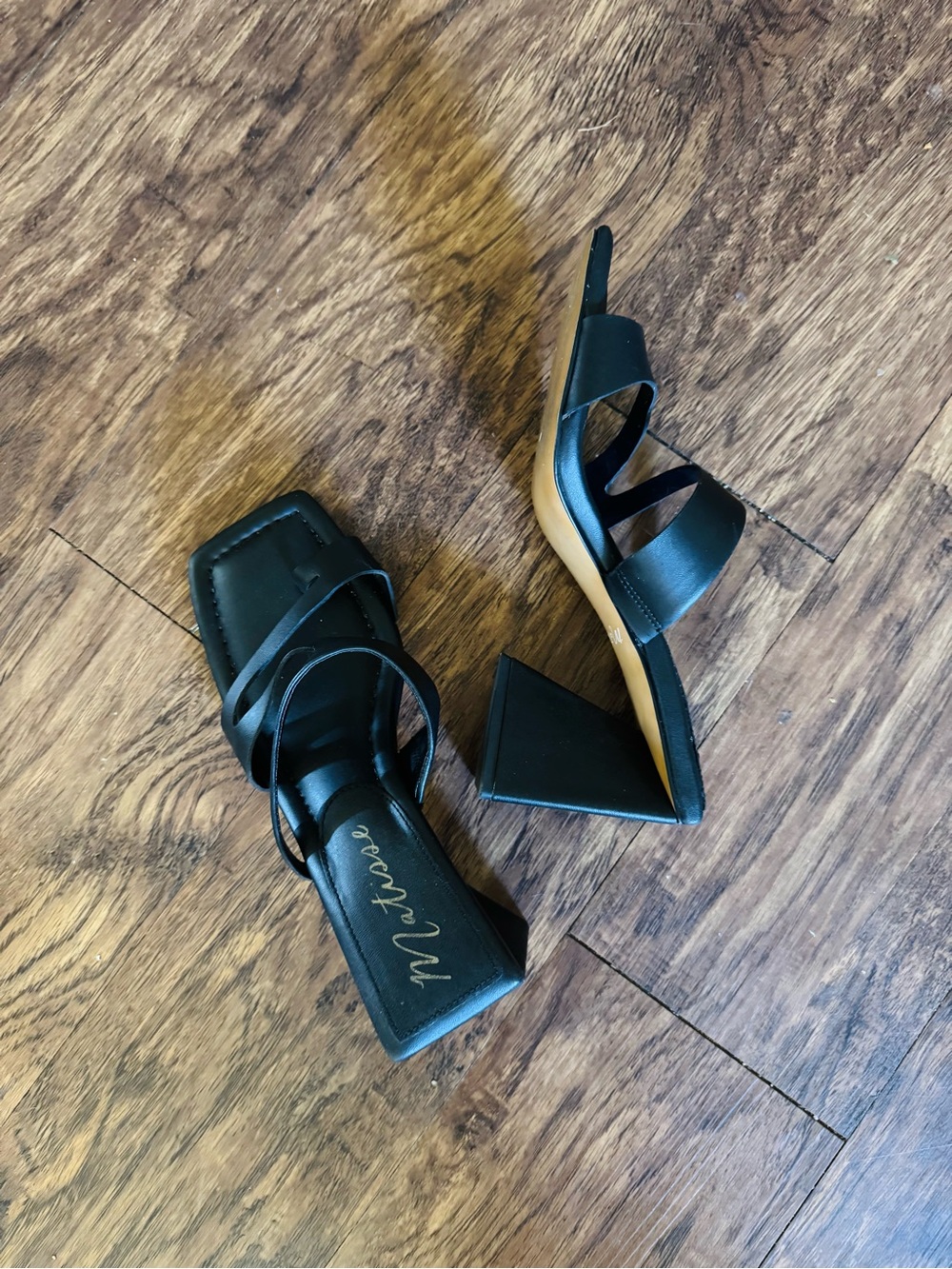 MATISSE Black Square-Toe Block Platform Heel Sandals
